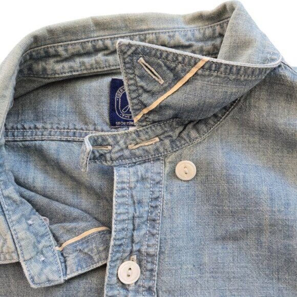 J.Crew Mens Medium Slim Denim Button Down Long Sleeve Tab Collar Shirt - Picture 3 of 8